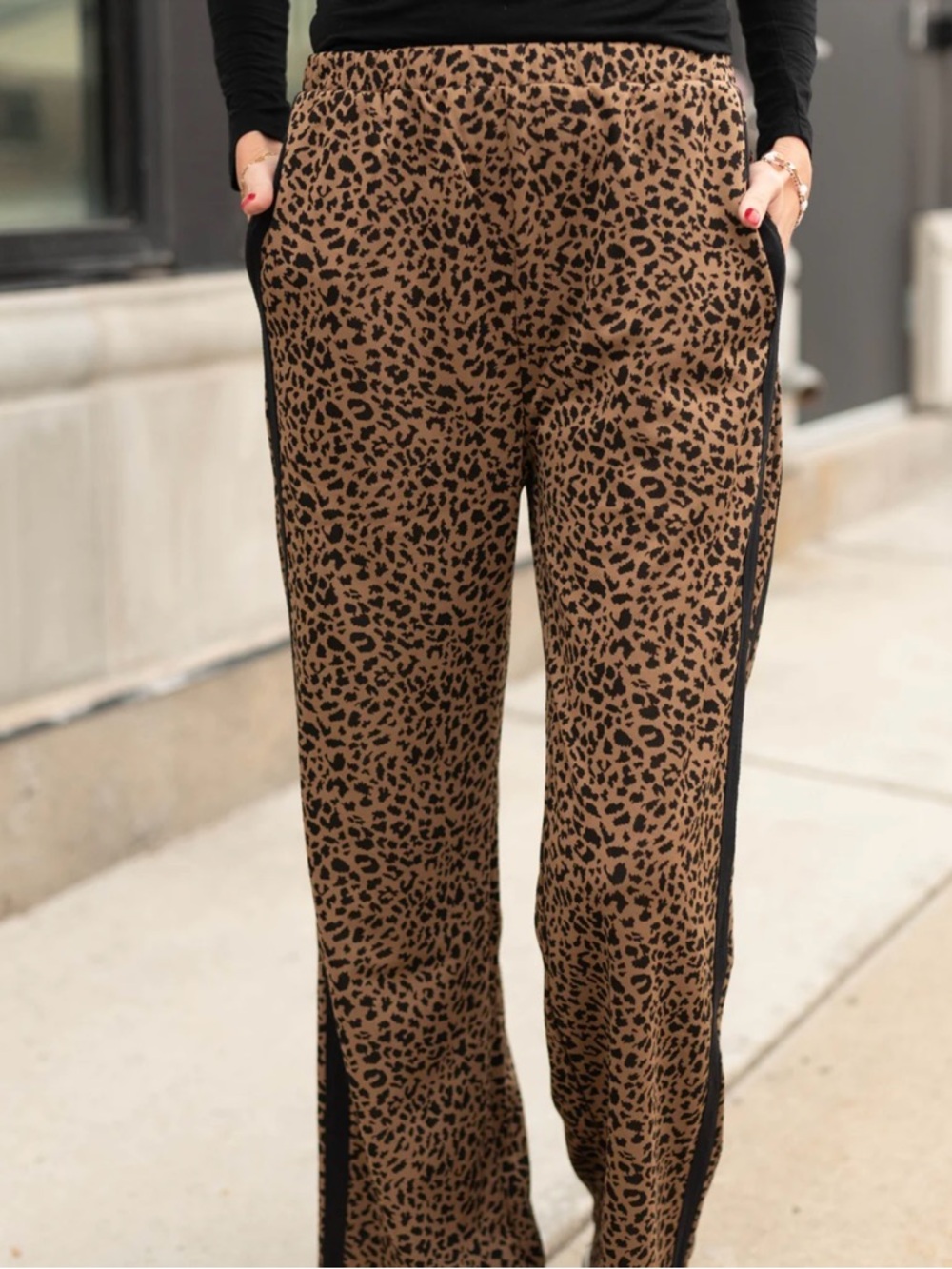 Annie Leopard Print Straight Leg Pants with Black Side Stripe - Picture 7 of 7